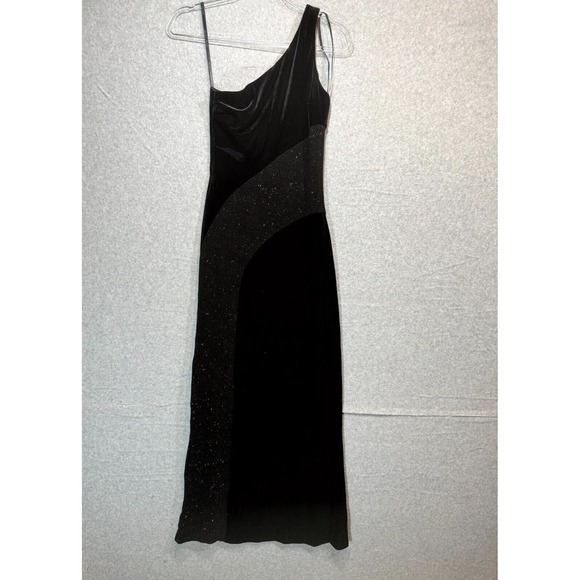 Betsy & Adam by Jaslene Velvet Sequin Single Shoulder Dress Women's Black Size 4 - Picture 1 of 10